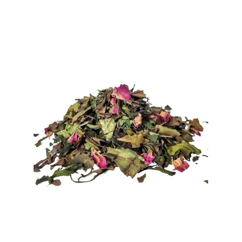 Biała Herbata z płatkami róż, herbata różana, herbata liściasta Pai Mu Tan z różą